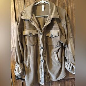 Z3 OVERSIZED BUTTON UP SHACKET ZENANA Size Medium Mocha FLEECE